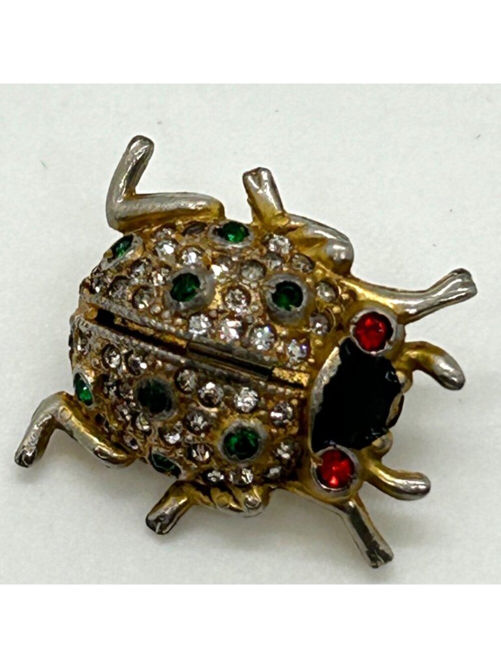 Vintage Coro Lady Bug Beetle Pin Brooch Gold Tone Rhinestone Enamel 1940s